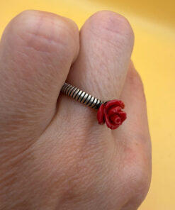 Uk size P sterling silver ring with coral rose