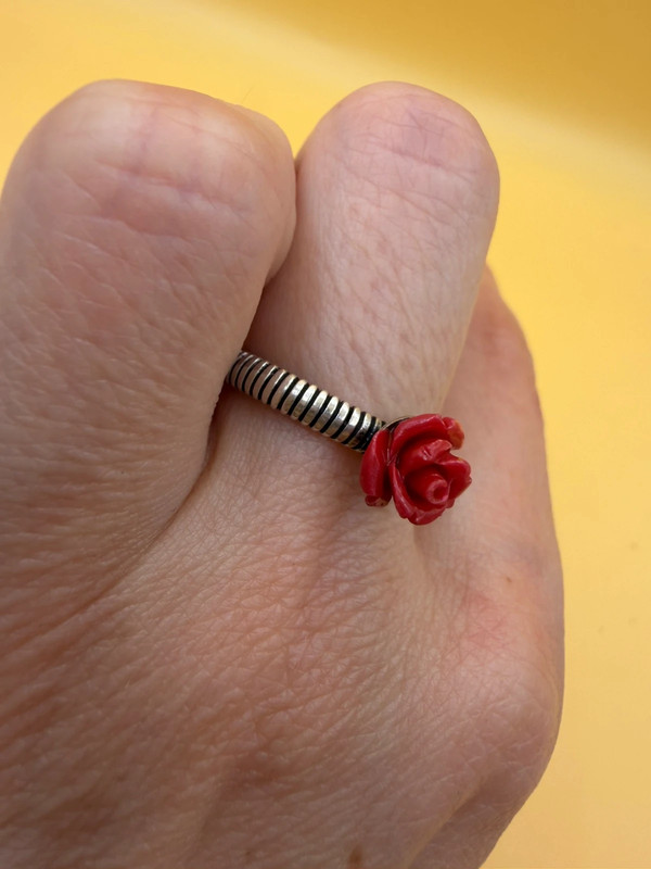 Uk size P sterling silver ring with coral rose #8