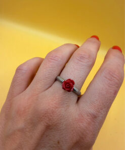Uk size P sterling silver ring with coral rose #8