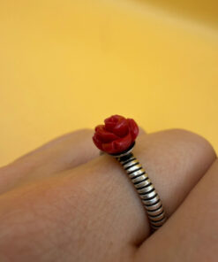 Uk size P sterling silver ring with coral rose