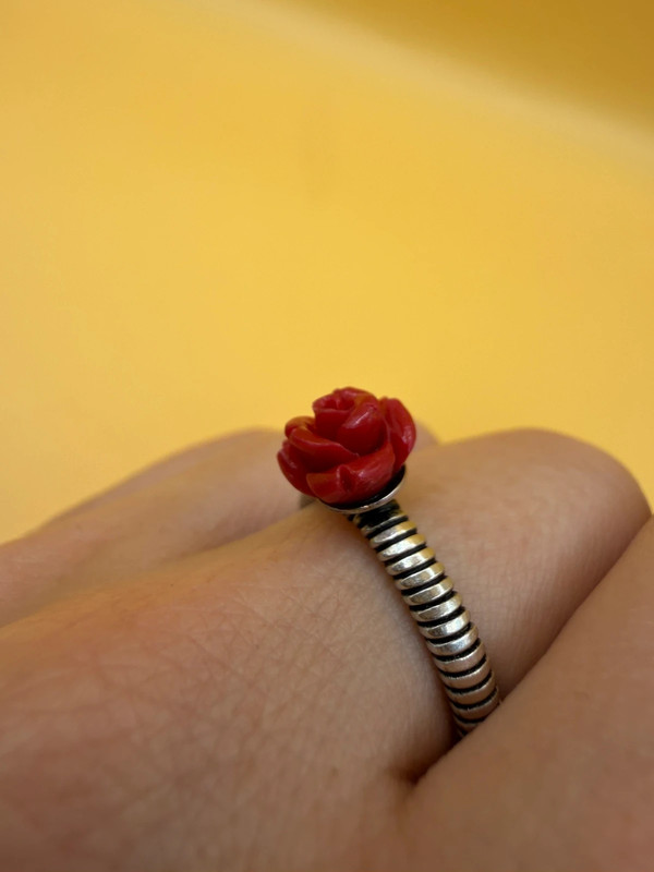 Uk size P sterling silver ring with coral rose #8
