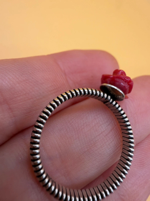 Uk size P sterling silver ring with coral rose #8