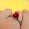 Uk size P sterling silver ring with coral rose #8