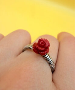 Uk size P sterling silver ring with coral rose