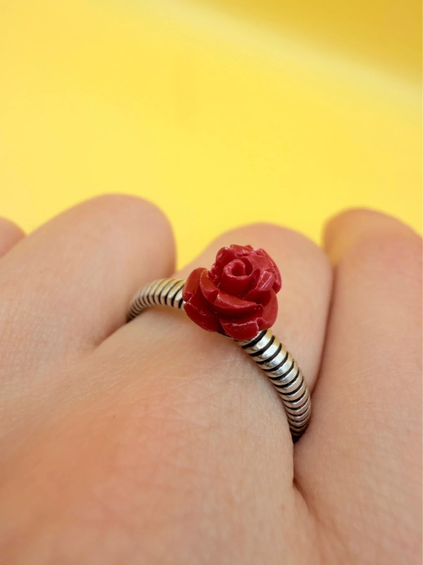 Uk size P sterling silver ring with coral rose #8