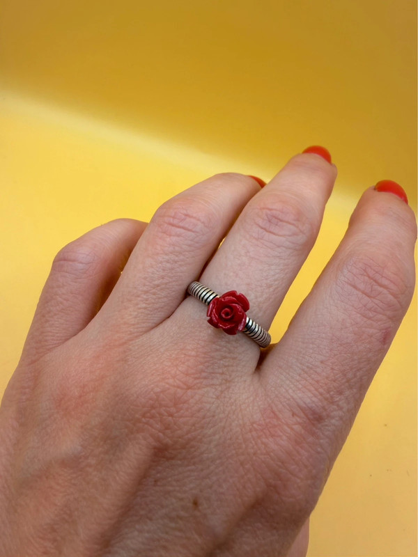 Uk size P sterling silver ring with coral rose #8