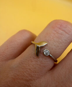 Silver dolphin tail ring, adjustable, size J