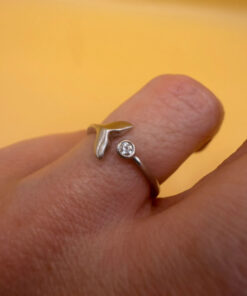 Silver dolphin tail ring, adjustable, size J#101