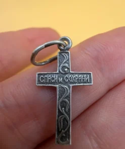 Vintage protective cross pendant, 925 sterling silver, ‘Save and Protect’ #101