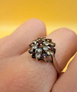 Vintage Silver Natural Garnet, Spinel,Citrine Cluster Ring by Wyatt & Green, Size O #144