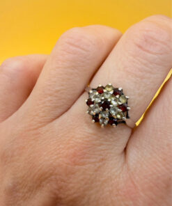 Vintage Silver Natural Garnet, Spinel,Citrine Cluster Ring by Wyatt & Green, Size O