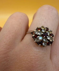 Vintage Silver Natural Garnet, Spinel,Citrine Cluster Ring by Wyatt & Green, Size O #144