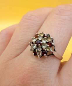 Vintage Silver Natural Garnet, Spinel,Citrine Cluster Ring by Wyatt & Green, Size O