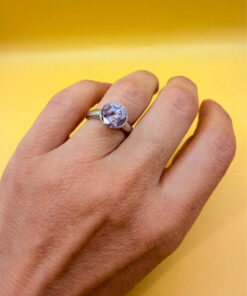 Silver ring with synthetic spinel, lilac color, size J.#119