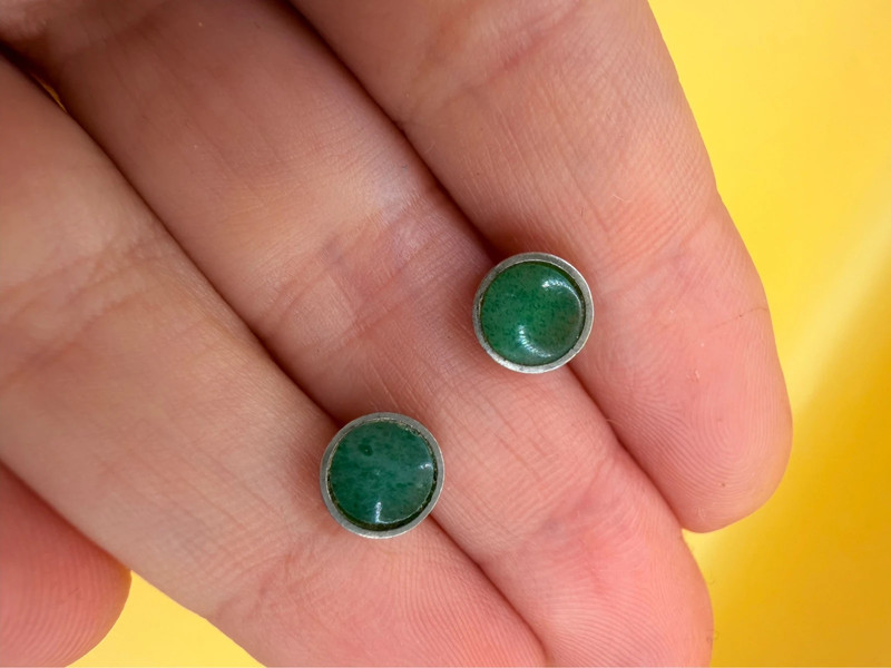 Vintage sterling silver earrings with jadeite, tested#119