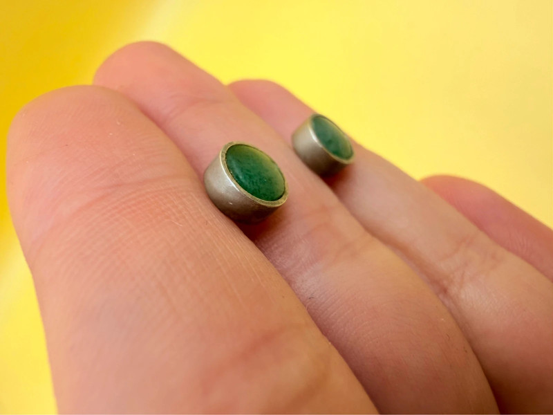 Vintage sterling silver earrings with jadeite, tested#119