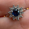 Silver ring with blue and clear cubic zirconia, size O.#119