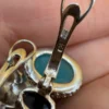 Unusual earrings. Sterling silver (925) with onyx and larimar.#152