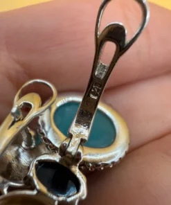 Unusual earrings. Sterling silver (925) with onyx and larimar.#152