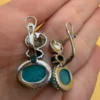 Unusual earrings. Sterling silver (925) with onyx and larimar.#152
