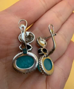 Unusual earrings. Sterling silver (925) with onyx and larimar
