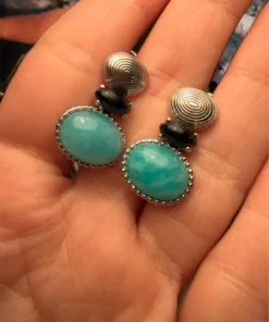 Unusual earrings. Sterling silver (925) with onyx and larimar