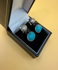 Unusual earrings. Sterling silver (925) with onyx and larimar