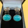 Unusual earrings. Sterling silver (925) with onyx and larimar.#152