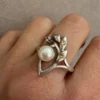 Late Soviet sterling silver ring, size U, with a pearl #142