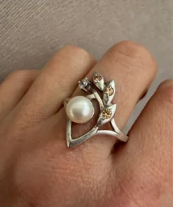 Late Soviet sterling silver ring, size U, with a pearl #142