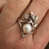 Late Soviet sterling silver ring, size U, with a pearl #142