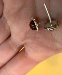 Vintage  Whitney Kelly Round Stud Earrings in Silver and Cognac Amber