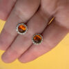 Vintage Whitney Kelly Round Stud Earrings in Silver and Cognac Amber