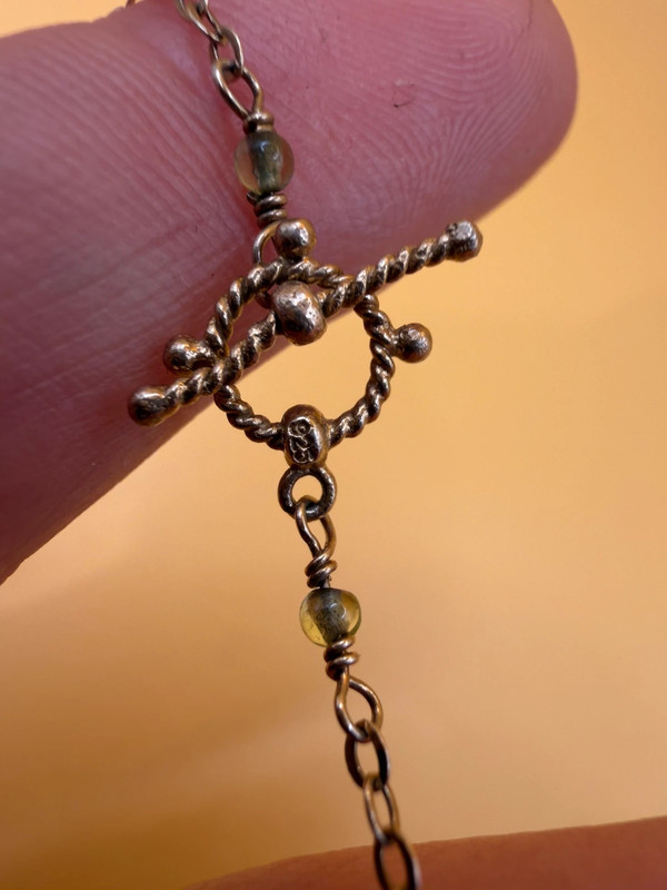 Natural tourmaline, 925 sterling silver chain, vintage 1960s, gold-plated #26