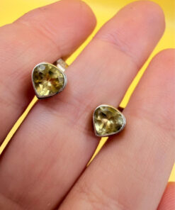 Vintage sterling silver stud earrings with natural citrine #118