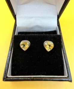 Vintage sterling silver stud earrings with natural citrine #118