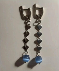 Blue Cat's Eye Gemstone earrings, silver 925#