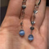 Blue Cat's Eye Gemstone earrings, silver 925#