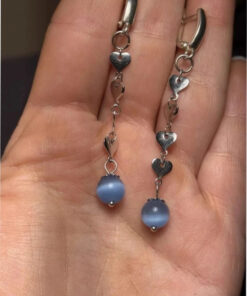 Blue Cat's Eye Gemstone earrings, silver 925#