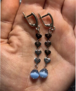 Blue Cat's Eye Gemstone earrings, silver 925#