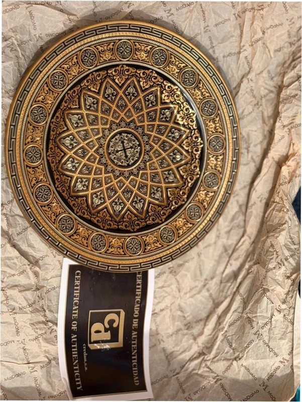 Damascene Black and Gold Footed Decorative Dish Plate - Toledo Spain 24K Gold
