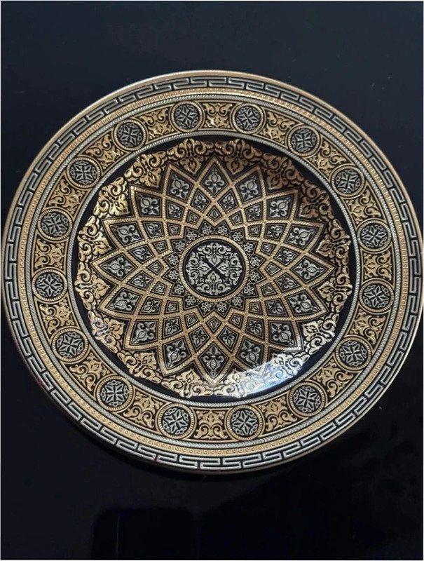 Damascene Black and Gold Footed Decorative Dish Plate - Toledo Spain 24K Gold