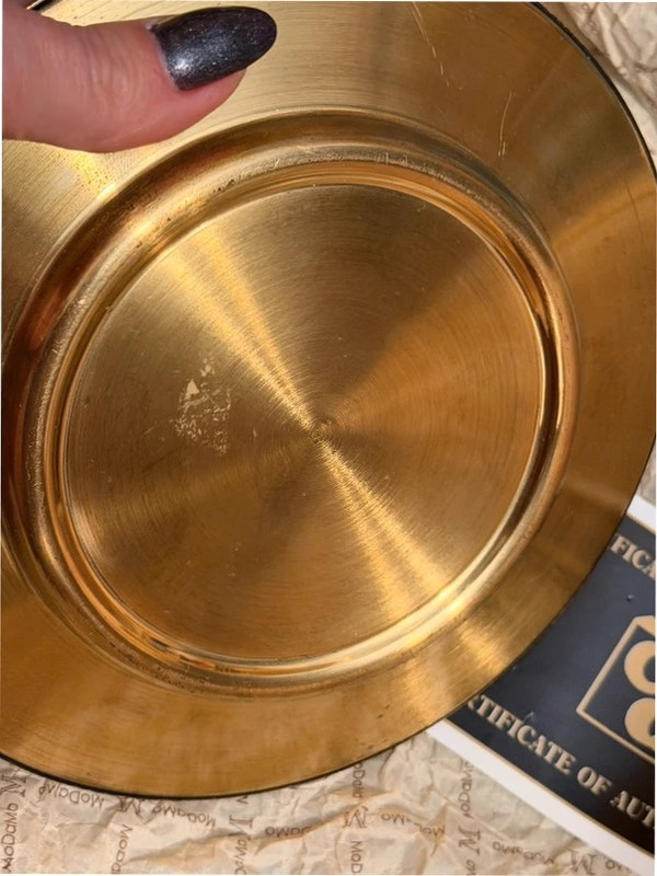 Damascene Black and Gold Footed Decorative Dish Plate - Toledo Spain 24K Gold