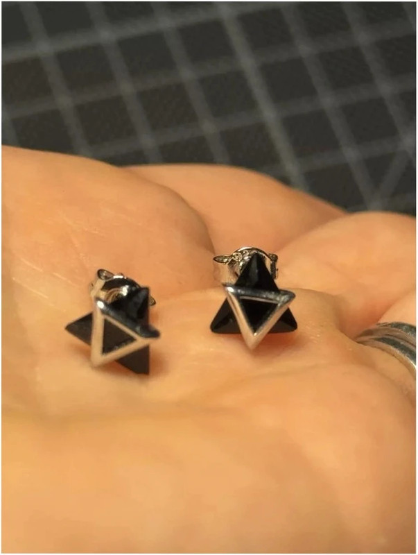 Sterling Silver Articulated Triangle Stud Earrings.