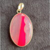 Pendant-Oval Striped Pink Agate gemstone -925 silver plated