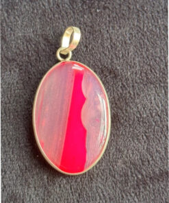 Pendant-Oval Striped Pink Agate gemstone -925 silver plated