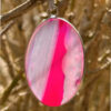 Pendant-Oval Striped Pink Agate gemstone -925 silver plated