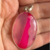 Pendant-Oval Striped Pink Agate gemstone -925 silver plated