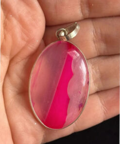 Pendant-Oval Striped Pink Agate gemstone -925 silver plated