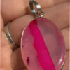 Pendant-Oval Striped Pink Agate gemstone -925 silver plated